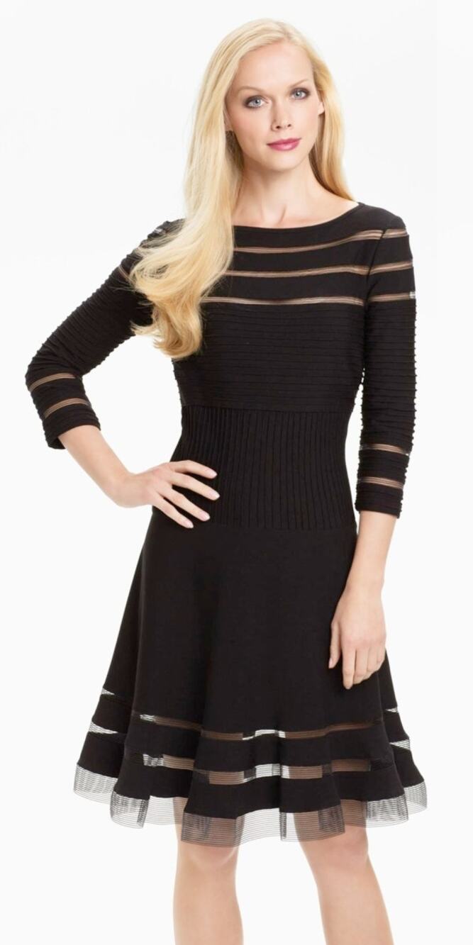 Tadashi Shoji Black Mesh Stripe Fit & Flare Cocktail Party Dress Medium 8